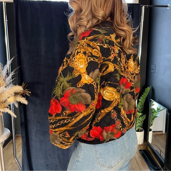 90s Era Vintage Chain Pattern Tapestry Button-Up Quilt Coat - Size Medium - Picture 7 of 7